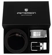 Paski - Pasek Peterson męski do spodni skórzany zestaw prezentowy z klamrami skóra naturalna czarny brązowy - miniaturka - grafika 1