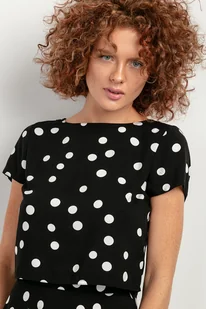 Top z wiskozy z krótkim rękawem T408, białe grochy - Koszule damskie - miniaturka - grafika 1