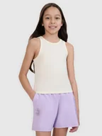 Koszulki dla dziewczynek - 4F Crop top slim z prążkowanej dzianiny dziewczęcy - biały 122 (6-7 lat) - miniaturka - grafika 1