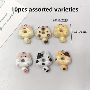 TEMU 10 szt. Polyresin Cute Animal Charms, płaskie tylne, Resinowe wisiorki dla psa i kota, do DIY biżuterii, breloków i kolczyków - Inne - miniaturka - grafika 1
