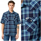 Koszule męskie - Wrangler SS WESTERN SHIRT Latigo Indigo bawełniana koszula krótki rękaw XL - miniaturka - grafika 1