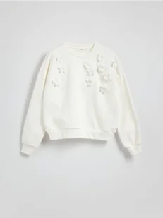 Reserved - Bawełniana bluza z aplikacją - kremowy - Bluzy damskie - miniaturka - grafika 1