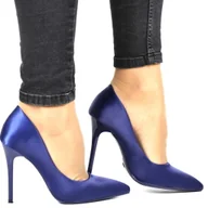 Czółenka - SZPILKI CZÓŁENKA DAMSKIE SATYNOWE SEASTAR 129P NAVY GRANATOWE - miniaturka - grafika 1