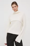 Swetry damskie - Calvin Klein sweter wełniany damski kolor beżowy ciepły z golfem - miniaturka - grafika 1