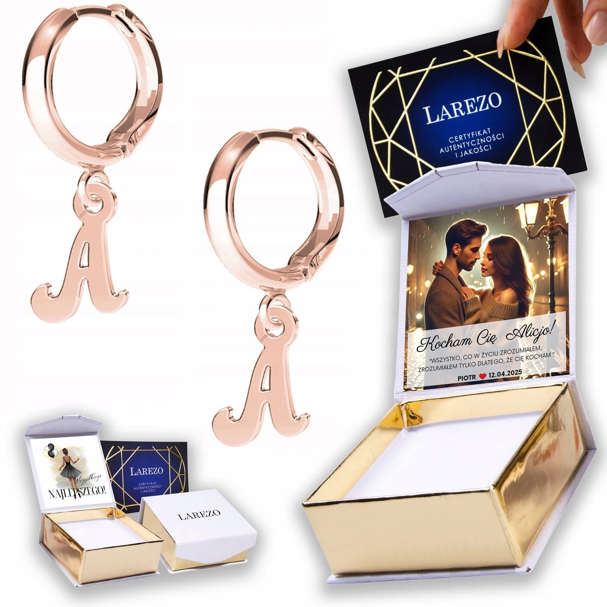 Kolczyki Pozłacane 925 Blaszki z Literkami Litery Inicjały Literki A NADRUK