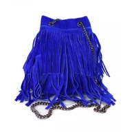 Torebki damskie - Zamszowa listonoszka ,worek frędzle,włoska skóra Vera Pelle Niebieski WL45X - miniaturka - grafika 1