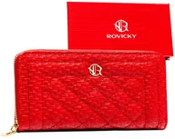 Portfele - Portfel damski Rovicky piórnik na suwak elegancka portmonetka na karty i gotówkę, czerwony - miniaturka - grafika 1