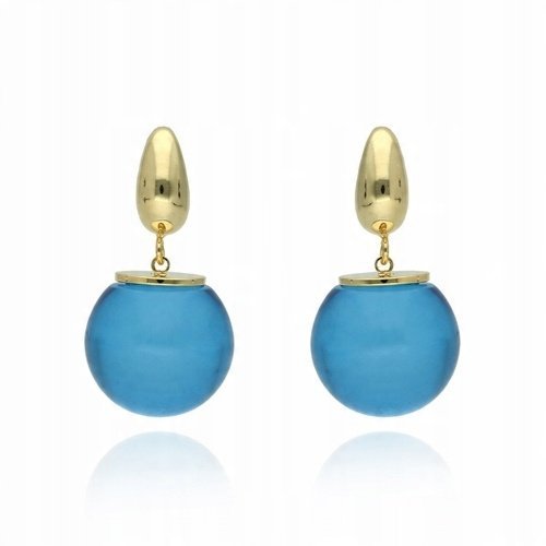 Kolczyki Pozłacane Wiszące Kulki Na Lato Niebieskie Z Przeźroczystej Żywicy