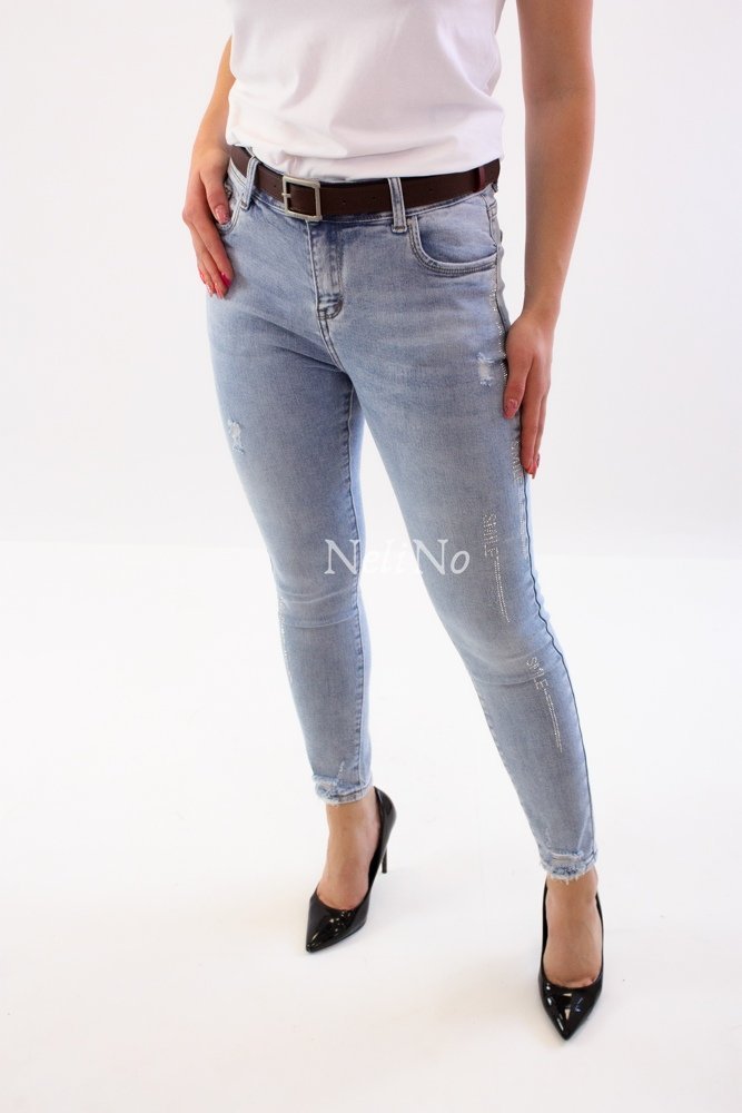 Niebieskie jeansowe spodnie z cekinkami Smile M