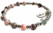 Biżuteria religijna - Różaniec na rękę marmur różowo szary i hematyt 8757 - miniaturka - grafika 1