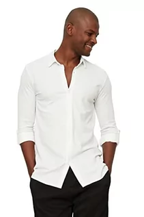 Koszule męskie - Trendyol Męska koszula z dzianiny w rozmiarze plus size regularna podstawowa, biały, M - grafika 1