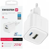 Ładowarki do telefonów - SWISSTEN Biała Ładowarka sieciowa 20W QC USB-A PD USB-C - miniaturka - grafika 1