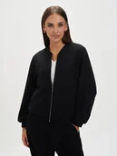 Bluzy damskie - Czarna bluza o kroju bomber - miniaturka - grafika 1