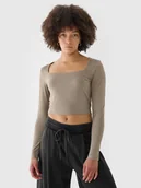 Koszulki i topy damskie - 4F Longsleeve slim gładki damski - brązowy XS - miniaturka - grafika 1