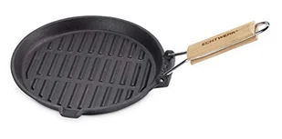 ECHTWERK Żeliwna patelnia grillowa z emaliowaną powłoką 24 cm, zdejmowana drewniana rączka, boczny odpływ tłuszczu, odpowiednia do kominków, grilli i piekarników - Patelnie - miniaturka - grafika 1