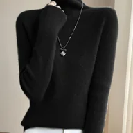 Swetry damskie - TEMU Damski Zimowy Ciepły Sweter z Wysokim Kołnierzem - Dopasowany Sweter z Kontrolą Brzucha, Rozciągliwy, Płaszczopodobny Kołnierz, Jednokolorowy - miniaturka - grafika 1