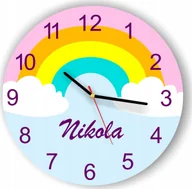 Wyposażenie pokoiku dziecięcego - naSciane Zegar tęczowy chmurka niebo tęcza +imię dziecka - miniaturka - grafika 1