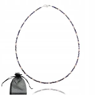 Naszyjnik Iolit i Kwarc Różowy Fasetowany 2-3mm Srebrne Zapięcie dł. 43cm - Naszyjniki - miniaturka - grafika 1