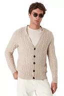 Swetry męskie - Trendyol Męski kardigan z długim rękawem z dekoltem w serek wąski beżowy, BEŻOWY, XXL - miniaturka - grafika 1