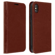 Etui i futerały do telefonów - Etui Folio z prawdziwej skóry iPhone XS Max z miejscem na karty, stojak na wideo, brązowe - miniaturka - grafika 1