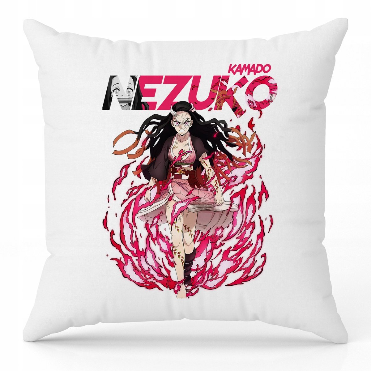 Poduszka Biała Ozdobna 40cm x 40cm KAMADO NEZUKO Film Anime Prezent Wzory
