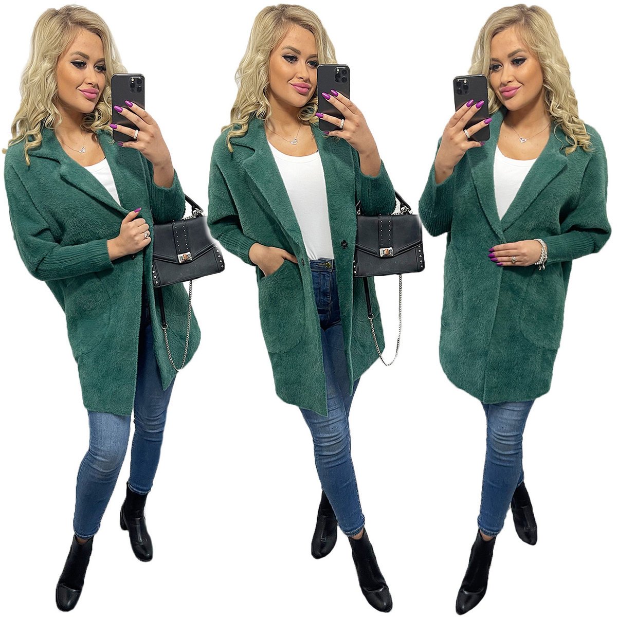 Płaszcz ALPAKI kurtka WEŁNA JASNY ZIELONY oversize