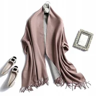 Apaszki i szaliki damskie - Szal szalik damski 100% kaszmirowy różowy szary - miniaturka - grafika 1