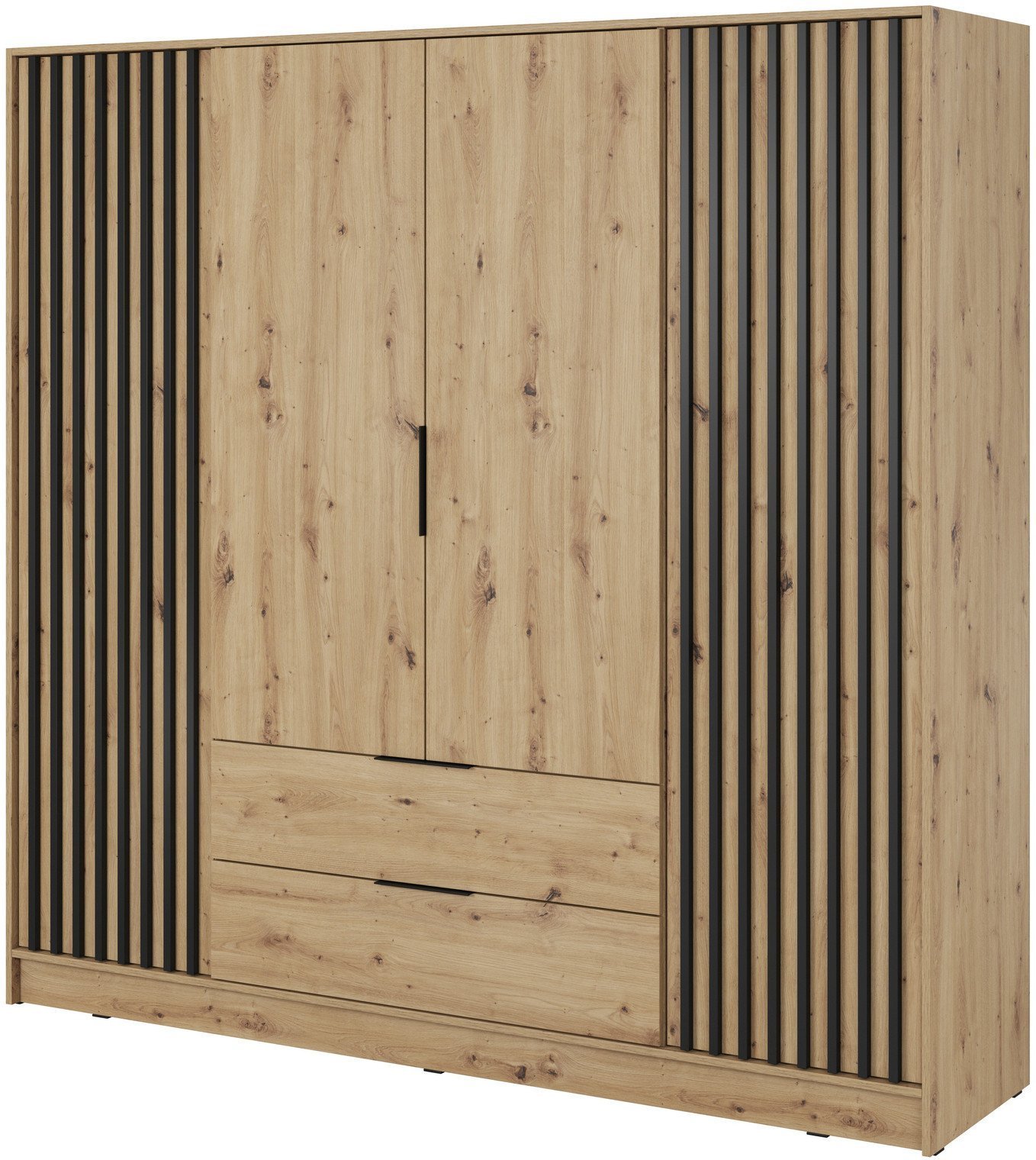 Szafa Stilo w kolorze dąb artisan czterodrzwiowa z szufladami i lamelami na froncie