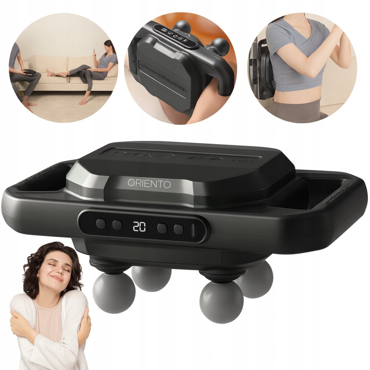 MASAŻER PISTOLET DO MASAŻU PLECÓW CIAŁA STÓP RELAKS ULGA CZTERY GŁOWICE