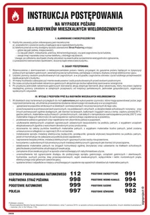 DB008 INSTRUKCJA POSTĘPOWANIA NA WYPADEK POŻARU DLA BUDYNKÓW MIESZKALNYCH, HN - PŁYTA ELASTYCZNA 0,4MM; (245X350MM) - Instrukcje stanowiskowe BHP - miniaturka - grafika 1