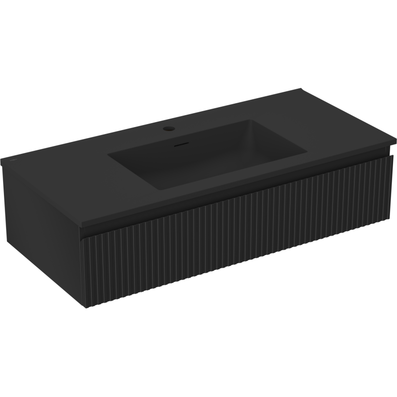 Mexen Rivel szafka łazienkowa 100 cm z umywalką Otis, 1 szuflada, ryflowana , czarna mat - 91A20-10023-1-BF71-W18M71