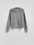 Swetry damskie - Reserved - Rozpinany sweter z kapturem - szary - miniaturka - grafika 1