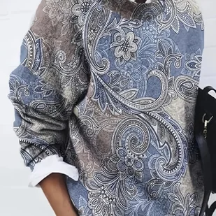 TEMU Kardigan Damski z 3D Wzorem Kwiatowym - Modny Sweter w Paisley, Niebiesko/Beżowy/Brunatno-Szary, Okrągły Dekolt na Każdą Porę Roku, Dodatek do - Swetry damskie - miniaturka - grafika 1