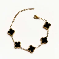 Bransoletki - Bransoletka damska czarna czterolistna koniczynka ze stali chirurgicznej - miniaturka - grafika 1