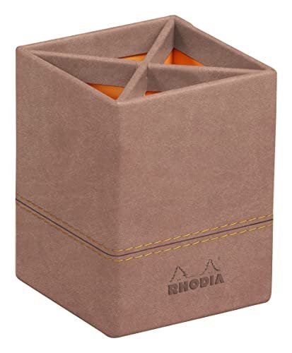Rhodia 194528C - Pojemnik na długopisy 8x11cm, elegancka sztuczna skóra, przybornik na biurko, na długopisy, pędzle i ołówki, 1 sztuka, kolor palisandrowy