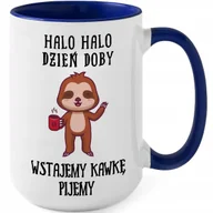 Kubki - Kubek XXL Granatowy HALO HALO PIJEMY KAWKĘ Na Zabawny Prezent WZORY - miniaturka - grafika 1