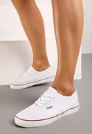 Trampki damskie - Białe Płaskie Klasyczne Tenisówki ze Sznurowaniem Moanda - miniaturka - grafika 1