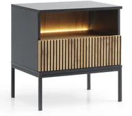 Szafki nocne - Stolik nocny Lagos z metalowymi nóżkami w kolorze Czarnym + LED - miniaturka - grafika 1