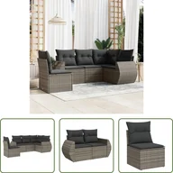 Sofy ogrodowe - The Living Store 5-częściowa sofa ogrodowa z poduszkami z szarego polirattanu - miniaturka - grafika 1
