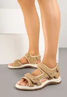 Sandały damskie - Ciemnobeżowe Sandały Sportowe VICES z Rzepami Finariana - miniaturka - grafika 1