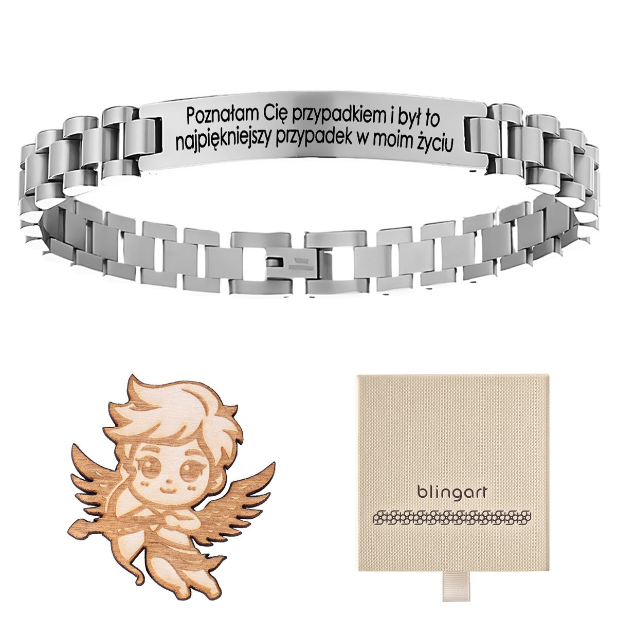 Bransoletka męska stalowa Z GRAWEREM elegancka sta