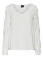 Bluzki damskie - VERO MODA Damska bluzka z długim rękawem z dekoltem w serek, Snow White, XS - miniaturka - grafika 1