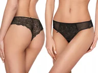 Bielizna nocna - Ewana 082 Koronkowe Delikatne Stringi Czarny M - miniaturka - grafika 1