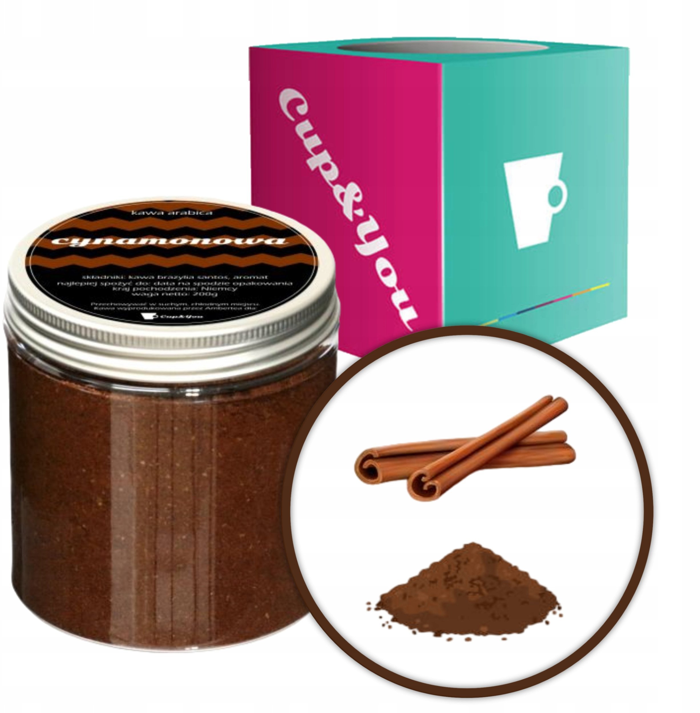 Kawa aromatyzowana o smaku CYNAMONOWYM mielona ARABICA VEKI Cup&You 200g na prezent upominek dla kobiety mężczyzny faceta mamy taty żony męża