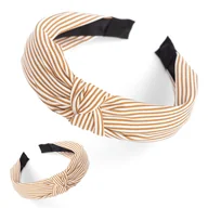 Ozdoby do włosów - OPASKA DO WŁOSÓW DAMSKA SUPEŁ WĘZEŁ RETRO TURBAN OZDOBNA BOWKNOT W PASKI - OPA-ATK-14-BEZ - miniaturka - grafika 1