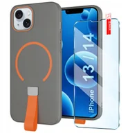 Etui i futerały do telefonów - Etui z Paskiem na palec Matowe SZARE do iPhone 13 14do MagSafe +Szkło - miniaturka - grafika 1