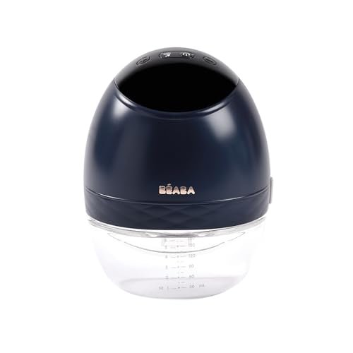 BÉABA, Elektryczny opon do mleka bez użycia rąk, lekki, kompaktowy, 3 tryby, 9 poziomów, 0 fal, cichy, duża pojemność 180 ml, timer, funkcja pamięci, 6 sesji, ładowanie USB C, nocny niebieski