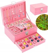 Pudełka i szkatułki - SZKATUŁKA NA BIŻUTERIĘ KUFEREK ORGANIZER ELEGAN RÓŻOWY - miniaturka - grafika 1