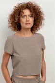 Koszule damskie - Top z lnem z krótkim rękawem T401, mokka - miniaturka - grafika 1
