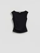 Bluzki damskie - Reserved - Bluzka z drapowaniem - granatowy - miniaturka - grafika 1